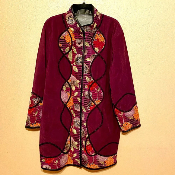 Koos Of Course Jackets & Blazers - KOOS Of Course Reversible Patchwork Coat Jacket Sz L Purple Faux Leather Option
